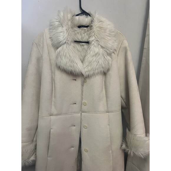 Vtg Mix It Woman’s Large Mid Length Ivory faux suede penny lane coat Peasant Y2k - Picture 2 of 8